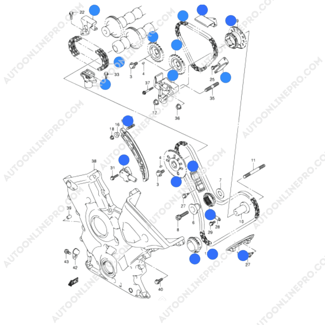 Kit De Cadena De Tiempo 18 Piezas Suzuki Grand Vitara H27A 2.5-2.7 2005-2008 12761-66J00 1276166J00 Genuino Original
