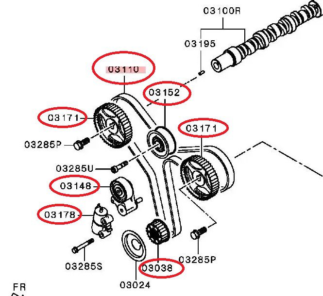 Kit de tiempo 7 piezas Mitsubishi Montero Sport 3.0 2012-2015 1145A034 Genuino Original