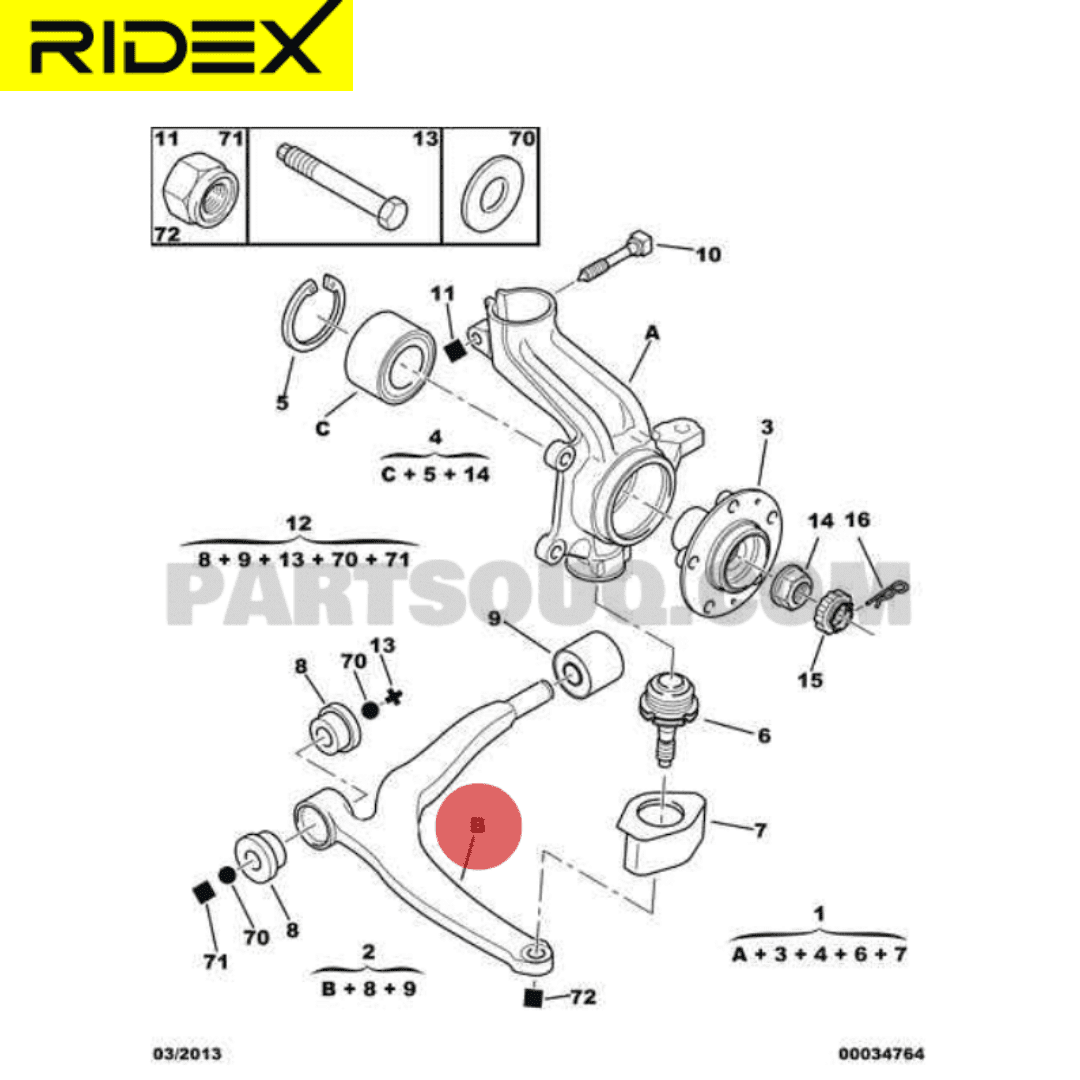 Meseta Delantera Lower Control Arm Inferior Izquierda Peugeot 605 607 2.0 2.7 3.0 12V 16V 24V 1989-2011 3520K6, 273C1687 Ridex - Image 5