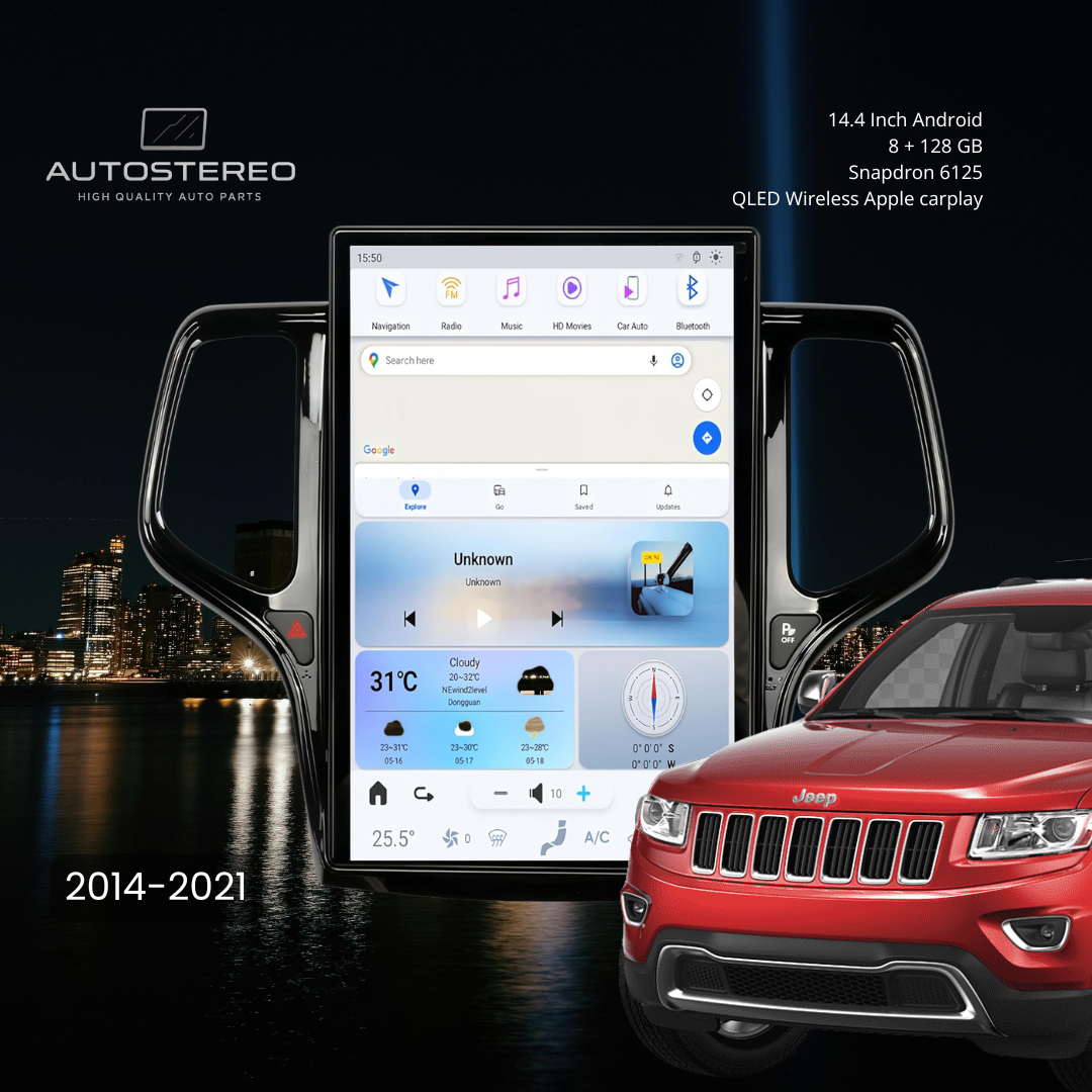 Pantalla Tesla Android 14.4" 8+128GB Jeep Grand Cherokee 2011-2021 Carplay GPS Multimedia Negro/Dorado - Imagen 4