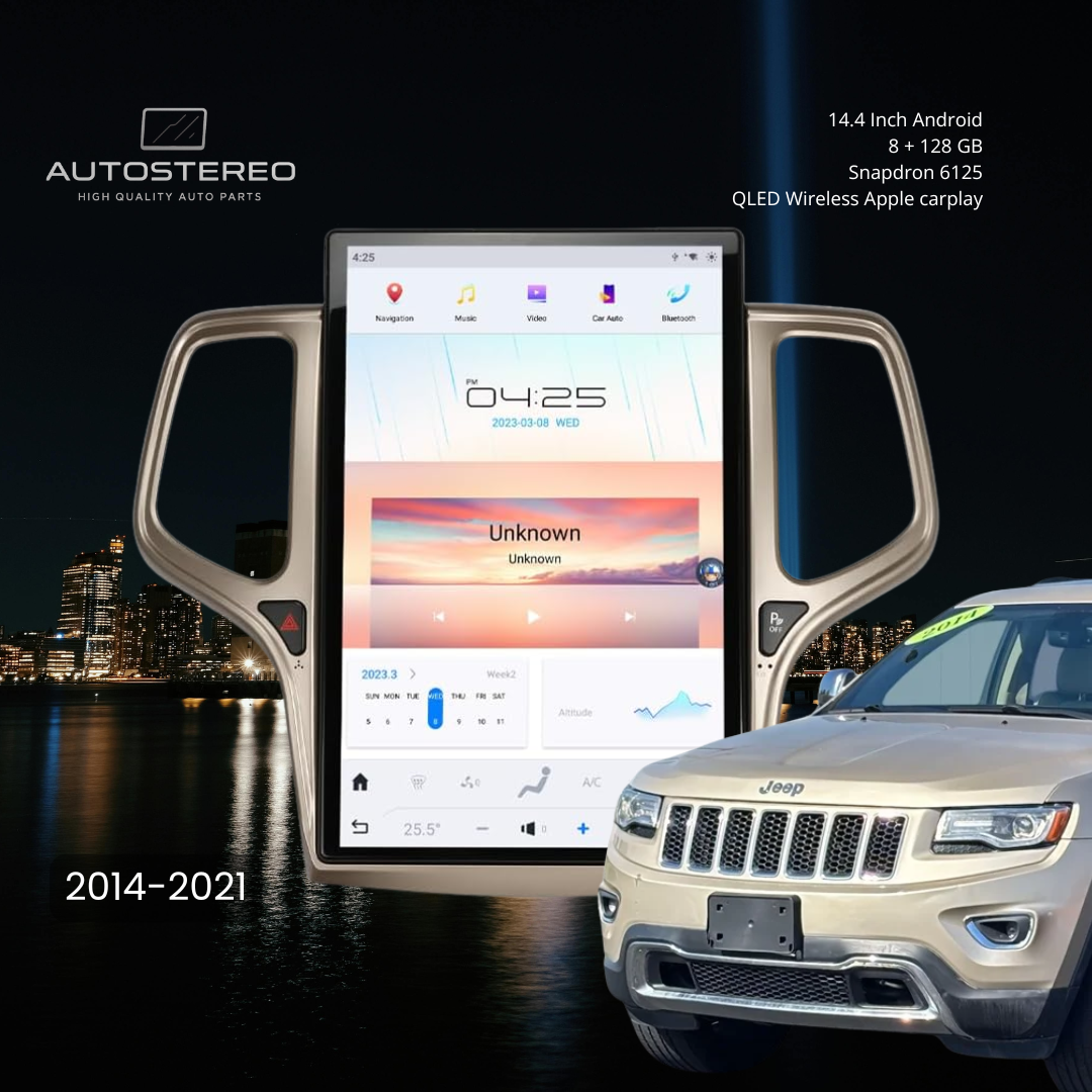 Pantalla Tesla Android 14.4" 8+128GB Jeep Grand Cherokee 2011-2021 Carplay GPS Multimedia Negro/Dorado - Imagen 5