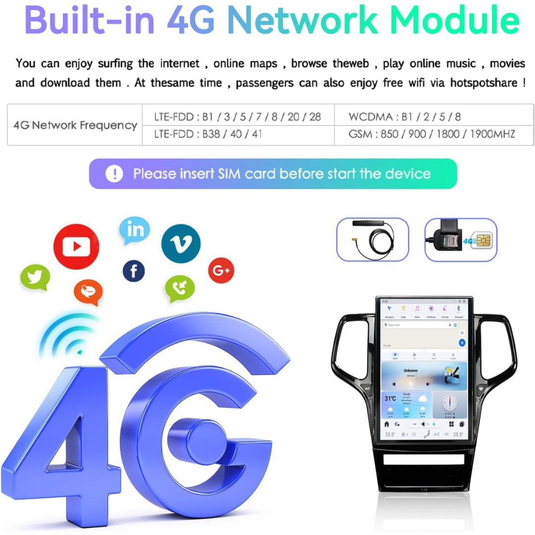 Pantalla Tesla Android 14.4" 8+128GB Jeep Grand Cherokee 2011-2021 Carplay GPS Multimedia Negro/Dorado - Imagen 16